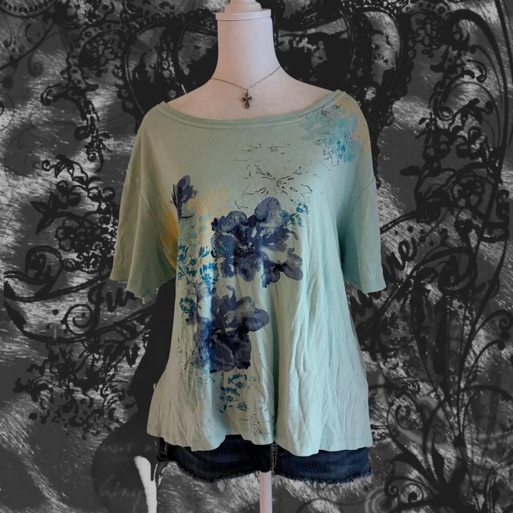 light pastel blue teal watercolor floral fairy boho top